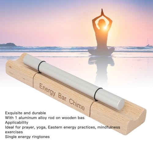 Single Tone Energy Chime, Meditation Solo Hand Chime with Mallet, Cherry Wood and Aluminum Alloy Construction for Mindfulness Meditation Relaxation, Sound Healing Tool for (Moon Shaped)