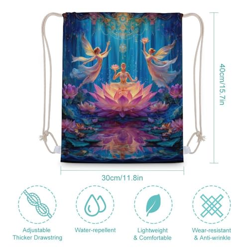 Chakra Yoga And Meditation Zen Lotusfloral Canvas Drawstring Backpack Lightweight String Bag for Sports Gym Travel Swimming Beach 30x40cm