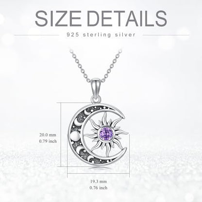 Sun and Moon Necklace 925 Sterling Silver Sun Moon Pendant Gemstone Jewelry Gifts for Women - style: February