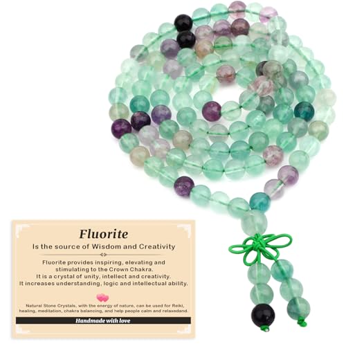 AD Beads 6mm 8mm 108 Prayer Mala Jasper Elastic Bracelet - Handmade Yoga Meditation Healing Power Energy Gifts for Unisex Adult. - color: Fluorite(Creativity)