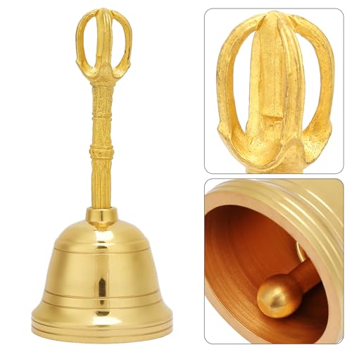 Pure Brass Hand Bell,4.5 Inch Hand Rattle Buddhist Meditation Hand Bell Feng Shui Taoist Instrument Religious Hand Bell for Meditation Prayer Clarity