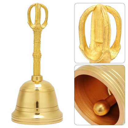 Pure Brass Hand Bell,4.5 Inch Hand Rattle Buddhist Meditation Hand Bell Feng Shui Taoist Instrument Religious Hand Bell for Meditation Prayer Clarity