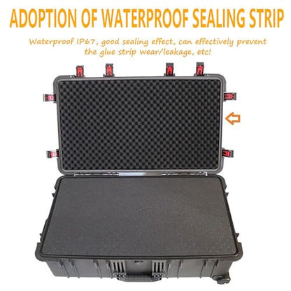 Waterproof Carry-On Hard Case, Protective Camera Case, Portable Outdoor Tool Box, with Wheels and Foam, for Electronics