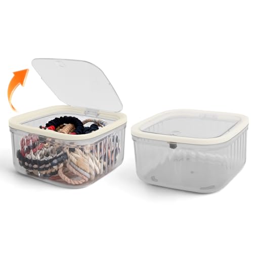 THMINS 2 Pack Hair Accessories Organizer for Girls,Small Plastic Storage Box with Lid for Kids Hair Clips,Ties,Bows&Jewelry,Stackable Dust-Proof Flip Top Container,Desktop Organizer(Grey) - color: Grey, size: Small 2 Pack