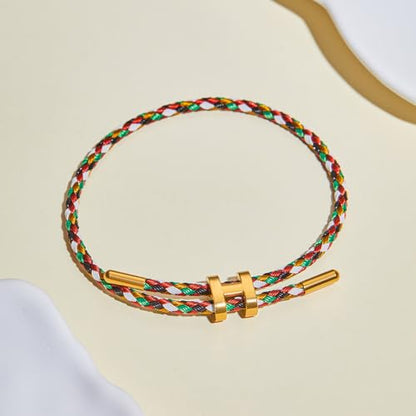 Bracelets for Women Adjustable Charm Bracelet, 18k Gold-plated Buckle Design Titanium Steel Wire Rope Women's Gift Jewelry - color: Multicolour-A