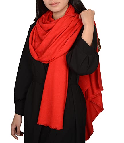 Handwoven Shawl Wraps Large Stole 8 ply Exclusive Premium Quality Wool Handmade in Nepal Pashmina Scarfs for Women And Men - color: Red