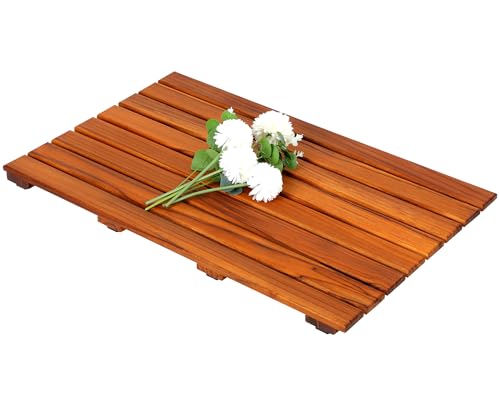VaeFae Teak Shower Mat, Non-Slip Bath Mat, Luxury Spa Mat, Wooden Mat for Bathtub (Large) - size: 26" x 17" (Rectangular)