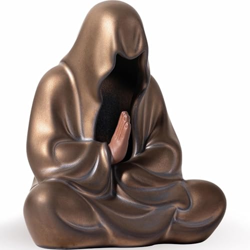 Faceless Buddha Statue Small Ceramic Buddha Figurine for Zen Meditation, Spiritual Home Office Decor, Mini Bronze Sculpture for Desk or Shelf - color: Bronze