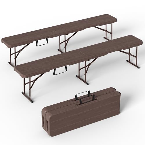 VSOAEIL 6 Foot Folding Bench, Portable Plastic Folding Bench Seat, Foldable Seat for Indoor Outdoor Picnic Camping Dining, Soccer Garden Multipurpose Entertaining Activities, Brown, 2 Pack - color: Brown, size: 2 Pack