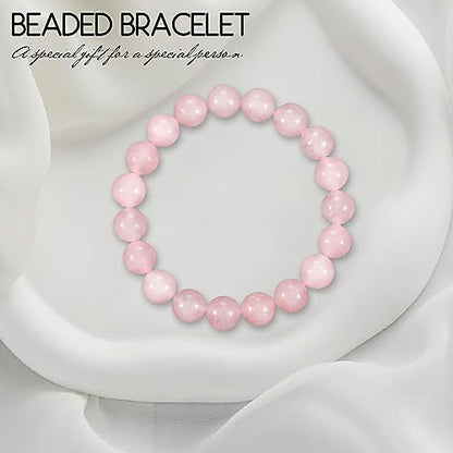 Natural Stretch Jade Bracelet for Women Men 10MM Bead 6.7 Inch to 7.5 inch Healing Crystal Energy Gemstone Bracelet for Women Men Gift - color: pink