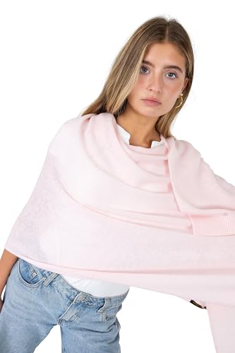 Velanio Cashmere Luxury Knitted Wrap Travel Shawl Scarf, Pashmina Stole, All-Season Scarf for Women Cashmere Wool Blend - color: Pale Pink
