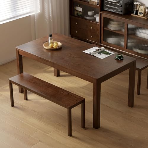 100% Solid Oak Wood Dining Bench, 47.3'' Entryway Bench Extra Chair Seat Long Ottoman with Squre End & Round Corner for Kitchen Living Room Bedroom, Walnut - size: 47.3inch-Walnut-Square End & Round Corner