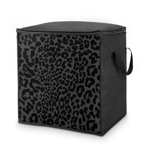 Dark Gray Black Leopard Cheetah Large Capacity Portable Cotton Quilt Storage Bag Unisex