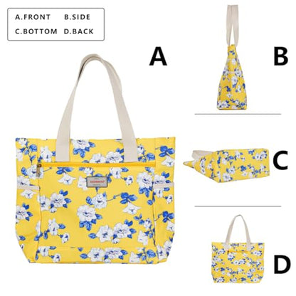 GAENMESN Women's Lightweight Waterproof Tote Bag Durable Designer Handbag with Zipper Travel Commute Everyday Use - color: Yellow Flower