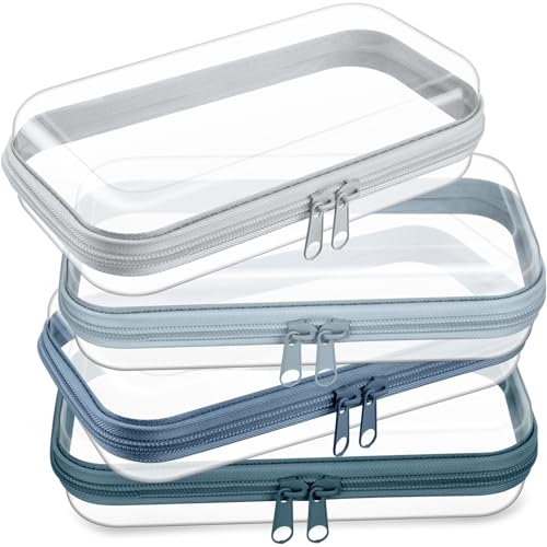 Hoolerry 4 Pcs Hard Clear Zipper Case Makeup Bags Plastic Zipper Pouch Transparent Storage Box Containers for Cosmetics, Snacks, Building Blocks, Puzzles(Clear,7.5 x 3.9 x 2 in,Morandi) - color: Morandi, size: 7.5 x 3.9 x 2 in