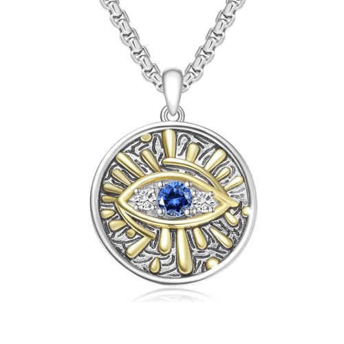 Evil Eye Necklace for Women 925 Sterling Silver, Protection Necklace with Blue Evil Eye Charm, Evil Eye/Lotus Pendant Jewelry, Birthday Christmas Gifts for Her - style: Blue Evil Eyes 02