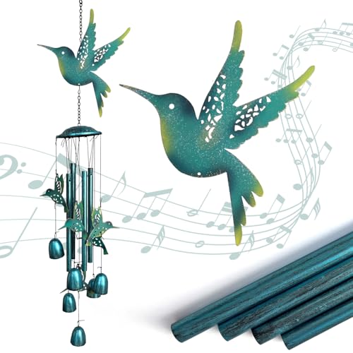 Wind Chimes for Outside,34" Hanging Metal Hummingbird Windchimes Outdoor,Unique Memorial Wind Chimes for Mom/Grandma,Home Decorative Ornaments for Garden, Patio, Yard Decor - Blue - color: Blue Hummingbird