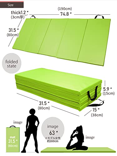 KaRaDaStyle Gymnastics Mat Folding Stretch Mats 75"x31"x1.2" Exercise Muscle Training Children Play Horizontal Bar Mat Yoga Sports Soundproof Home Use - color: Purple/5-fold