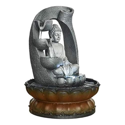 Buddha Tabletop Waterfall Fountain Meditation Relaxing Indoor Decoration, Zen Fountain for Home, Office, Bedroom Decoration(Grey 2)