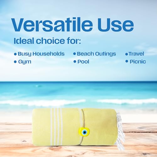 Lina Turkish Beach Towel Peshtemal (38" x 71"), Sand-Free, Large & Quick-Dry, Lightweight Pool Towels for Travel, Soft 100% Turkish Cotton & Pre-Washed, Ideal for Spa or Bath, Yellow - color: Yellow
