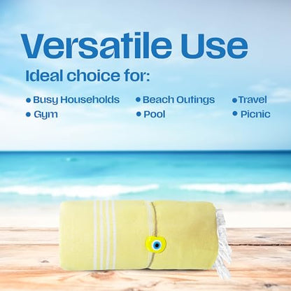 Lina Turkish Beach Towel Peshtemal (38" x 71"), Sand-Free, Large & Quick-Dry, Lightweight Pool Towels for Travel, Soft 100% Turkish Cotton & Pre-Washed, Ideal for Spa or Bath, Yellow - color: Yellow