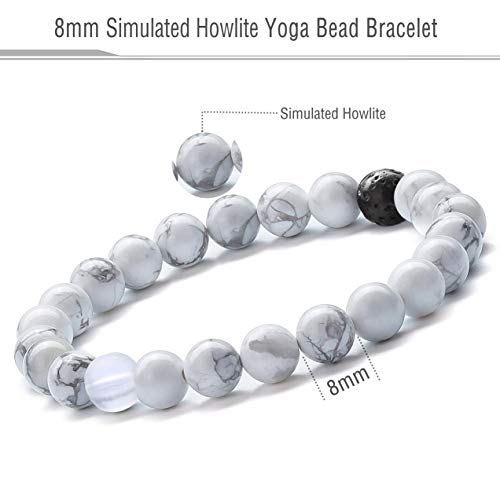 Men Women 8mm Tiger Eye Stone Beads Bracelet Elastic Natural Stone Yoga Bracelet Bangle - color: Simulated Howlite-21003