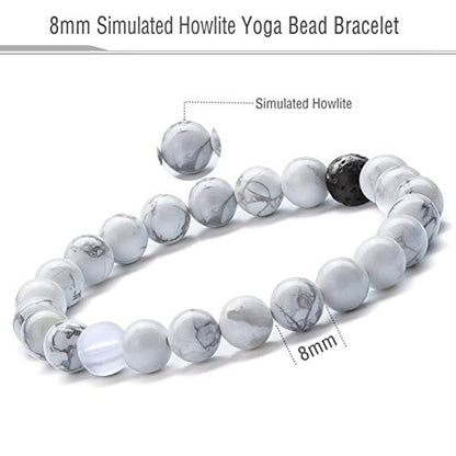 Men Women 8mm Tiger Eye Stone Beads Bracelet Elastic Natural Stone Yoga Bracelet Bangle - color: Simulated Howlite-21003
