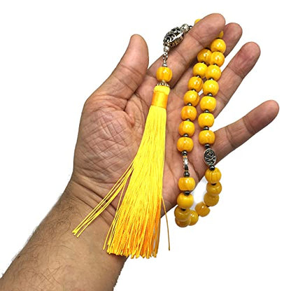 Mala Prayer Beads - Mala Necklace - Tibetan Mala Prayer Beads Meditation Beads Yoga Necklace - color: (POCKET MALA)-Yellow Resin Cylinder -13X9 mm- 27 Beads
