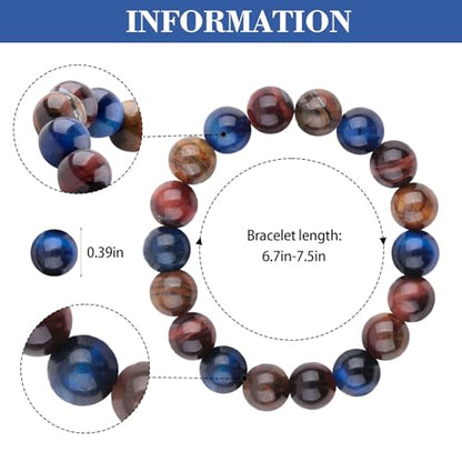 Natural Stretch Jade Bracelet for Women Men 10MM Bead 6.7 Inch to 7.5 inch Healing Crystal Energy Gemstone Bracelet for Women Men Gift - color: brown blue