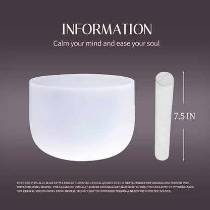 440HZ 8 Inch Frosted Quartz(F) Note Heart Chakra Frosted Quartz Crystal Singing Bowl Dispensing Free Mallet And O-ring for Sound Healing Meditation Experience The Beautiful Sounds of Nature - size: 440HZ 8-inch