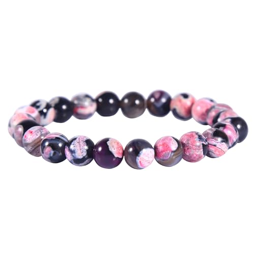 Handmade Natural Imperial Jasper Gem Semi Precious Gemstone 8mm Round Beads Stretch Bracelet 7" Unisex - color: Rose