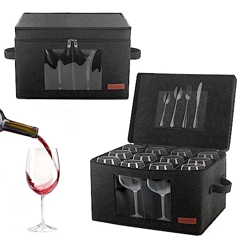 2 Pack Wine Glass Storage Box with Dividers, Stemware Storage Containers for Packing and Moving, China Storage Containers Box for 12 Crystal Glassware, Wine Glasses, Drinkware,Dark Gray - color: DARK GRAY, style: 2 Pack Wine Glass Storage