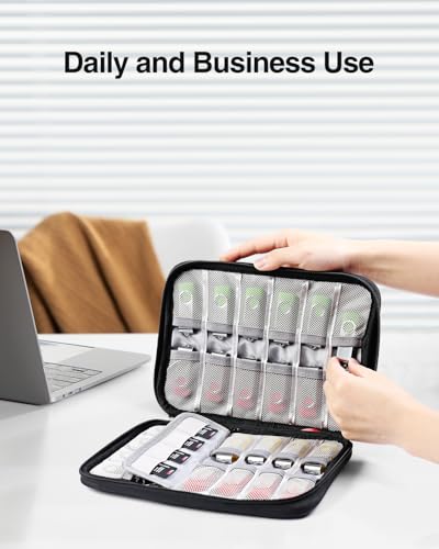 USB Flash Drive Case with Labels, Portable USB Case Organizer, Flash Drives Storage Cases Holds 24 Drives & 4 SD Cards, Thumb Drives Bag, Carrying Pouch for Samsung & Sandisk & Memory Stick