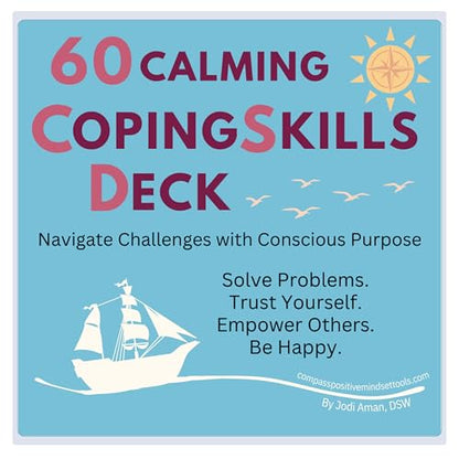 60 Calming Coping Skills Card Deck, Therapeutic Tools for Anxiety, Anger, Depression | Become Empowered During Real-Life Obstacles | DBT Skills for Personal Reflection, Family & School Activities
