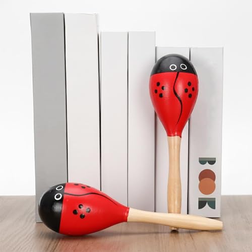 2 Pcs Maracas, 9 Inch Hand Percussion Rattles, Wooden Rumba Shaker Hand Musical Instruments with Clear Rhythm for Music Learning (Red-9 Inch) - color: Red-9 Inch