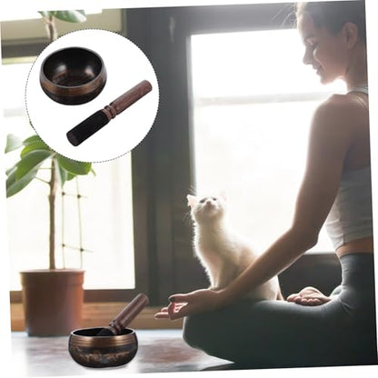 Meditation Singing Bowl with Wooden Rod Nepalese Buddhist Sound Bowl for Yoga Relaxation Music Therapy and Gift for Mindfulness and Home Decor