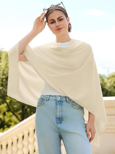 Lacretazhi Women'S Shawl Wraps Poncho Sweater Lightweight Knit Scarf With Buttons Versatile Cape Cardigan Spring Summer Fall - color: Barley Twist