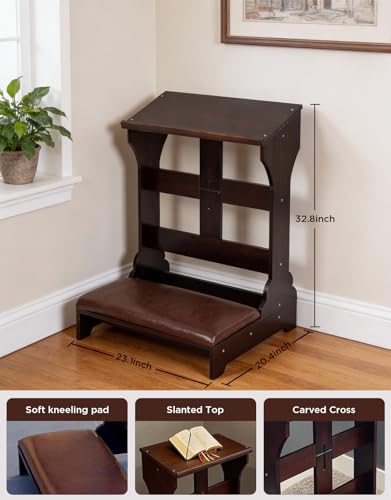 Prayer Bench Kneeler, Solid Pine Wood Kneeling Bench with Cushion for Home and Church, Durable Comfortable Prayer Altar Stool for Catholic Christian Worship