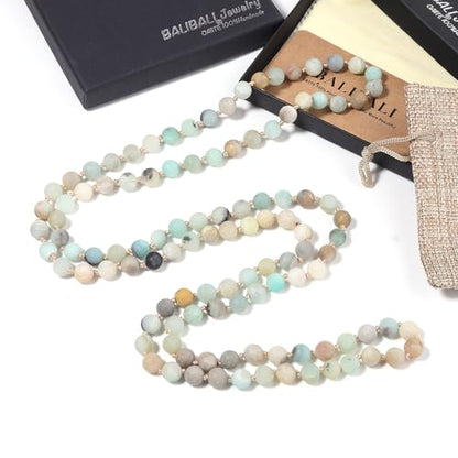 Beaded Necklace Hand Knotted for Woman - color: Amazonite