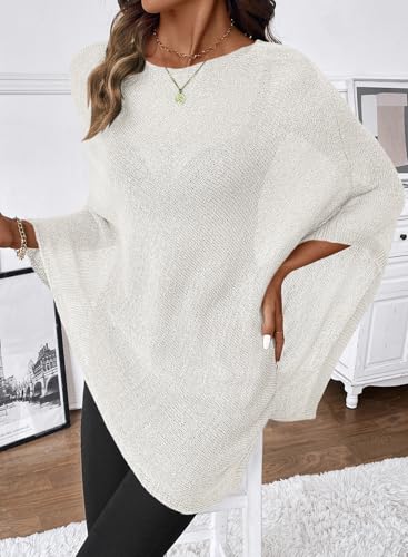 SHEWIN Womens Sheer Knit Poncho Crochet Summer Tops See Through Mesh Spring Sweaters Beach Cover Ups for Women 2026