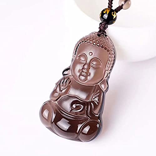 Natural black obsidian rainbow obisidan ice obsidian Maitreya launghing buddha necklace Amulet pendant bead chain - color: Ice obsidian baby buddha