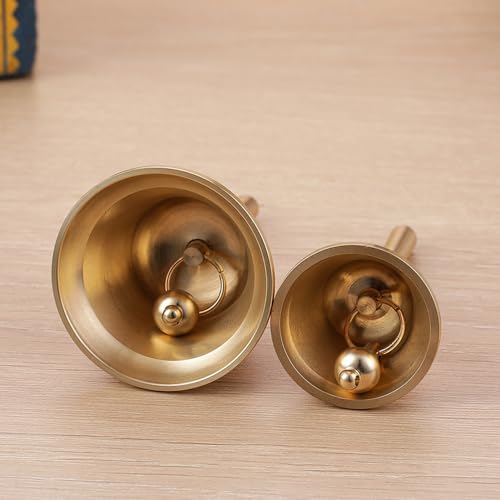 Small Solid Brass Hand Call Bell for Seniors, Bedside,Teacher and Bedridden, Wedding Bell, Dinner Bell, Tibetan Bell, Meditation Bell Classroom Bell (Medium) - size: Medium