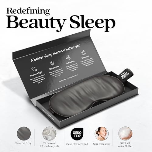 Pure Silk Sleep Mask [100% 6A Mulberry Silk, 22 Momme] Light Blocking Travel Essentials. Eye Masks for Sleeping. Black Oeko-Tex Blindfold. Eye Covers for Men & Women - color: Charcoal Grey