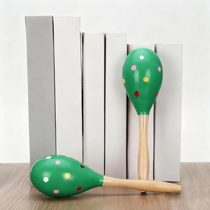 2 Pcs Maracas, 9 Inch Hand Percussion Rattles, Wooden Rumba Shaker Hand Musical Instruments with Clear Rhythm for Music Learning (Green-9 Inch) - color: Green-9 Inch