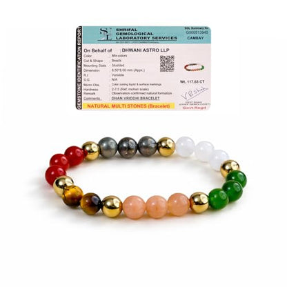 Natural Healing Dhan Yog Bracelets For Men & Women Certified Gemstone 8mm Beads for Money Magnet & Wealth Attraction, Prosperity, Success, Protection, Luck, Stress Relief & Emotional Balance DhanYog Bracelet - color: Dhan Vriddhi