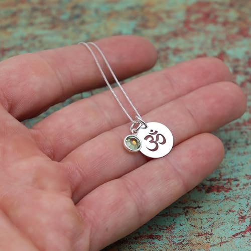 Personalized Om Necklace with Birthstone – Sterling Silver Spiritual Jewelry for Women – Yoga Meditation Necklace – Custom Birthstone Gift for Her