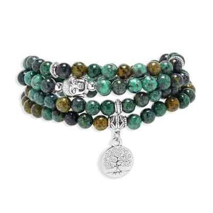 Tree of Life Charm Bracelet or Necklace - 108 Buddha Beads, Handmade Mala Meditation Jewelry, Prayer Beads for Yoga - style: African Turquoise