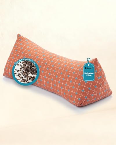 Wedge Contour Buckwheat Pillow for Neck Pain Relief, Ergonomic Triangle Neck Pillow for Side and Back Sleepers, Adjustable Breathable Pillow with Washable Cover 15.7"x5.9", Red - color: Triangle-red