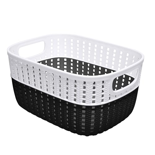 Simplify 2 Tone Sailor Knot Plastic Storage Tote | Decorative Basket | Closet Organization | De-clutter | Accessories | Toys | Bathroom Organization | Small | Black - color: Black, size: Small, style: 1 Pack
