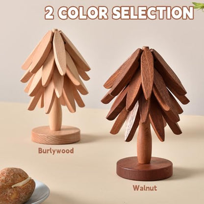 Natural Foldable Black Walnut Wooden Trivet Set - 4 Trivets + 1 Stand for Hot Dishes, Pot, Bowl, Teapot, Hot Pot Holders (Black Walnut 2PCS) - color: Black Walnut 2pcs